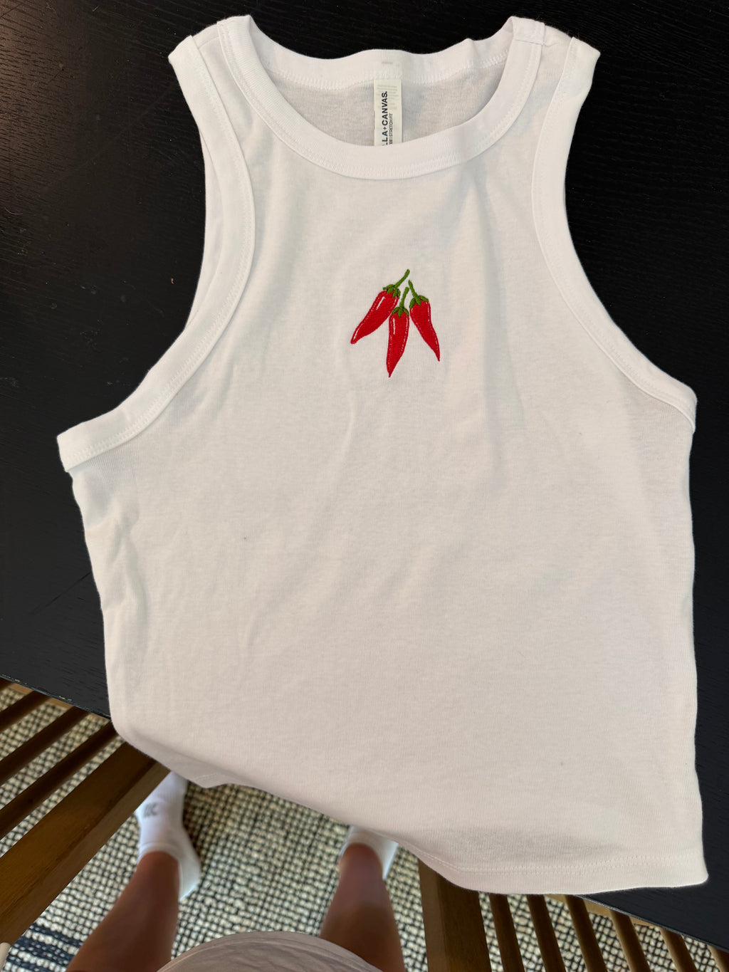 Embroidered chili pepper tank