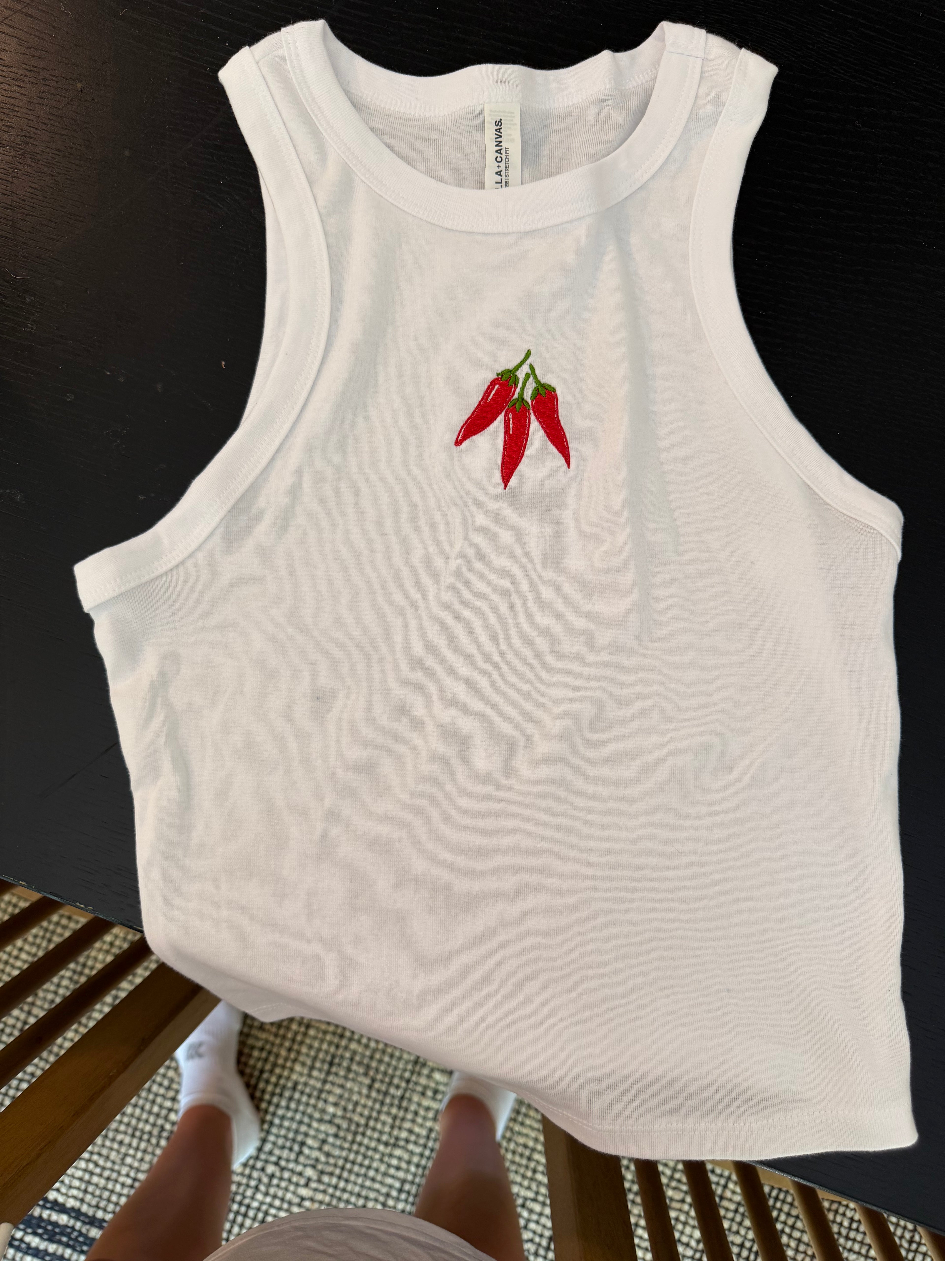 Embroidered chili pepper tank