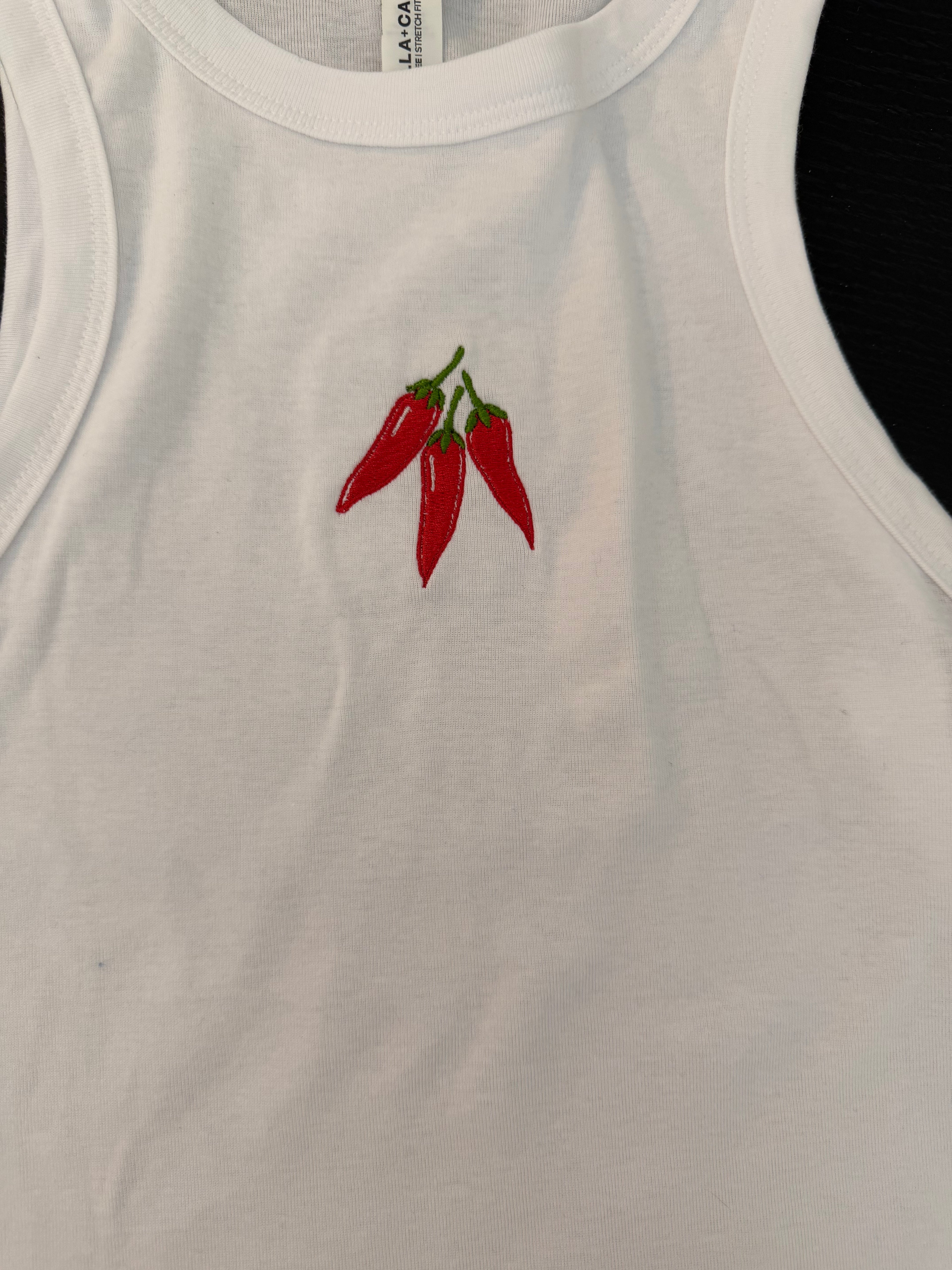 Embroidered chili pepper tank